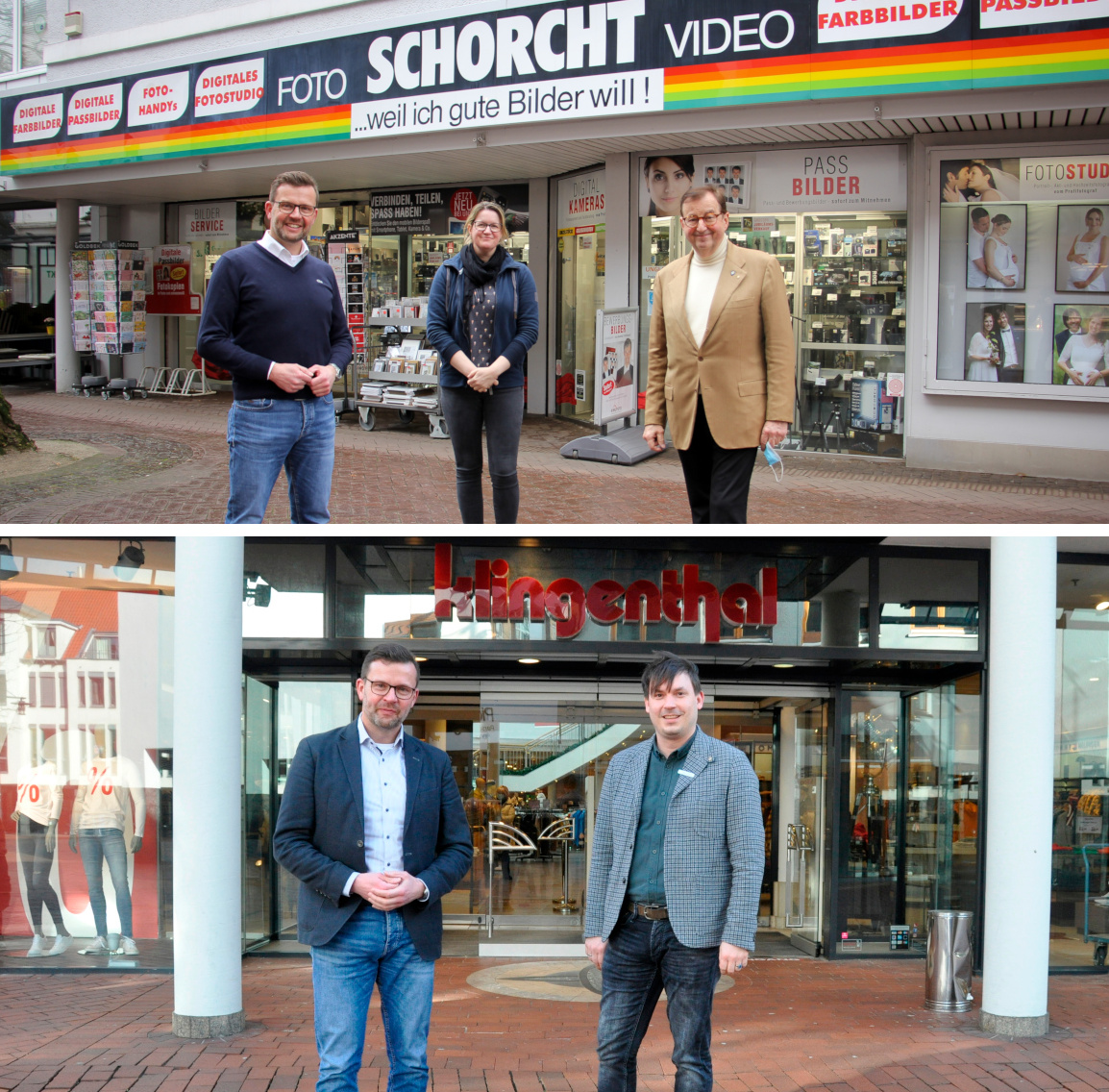 Raphael Tigges mit Catharina und Rainer Schorcht sowie mit Klingenthal-Geschftsfhrer Johannes Westerheide.